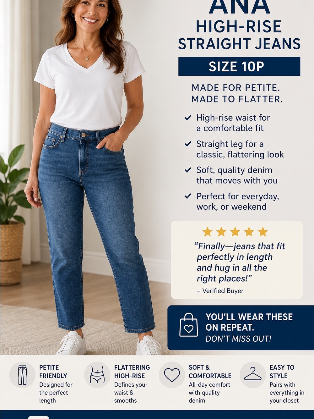 a.n.a High-Rise Straight Jeans - Medium Blue
